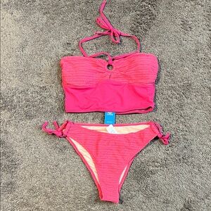 Cupshe Hot Pink Ruched Halter Tie 2 Piece Bikini NWT! Size Medium